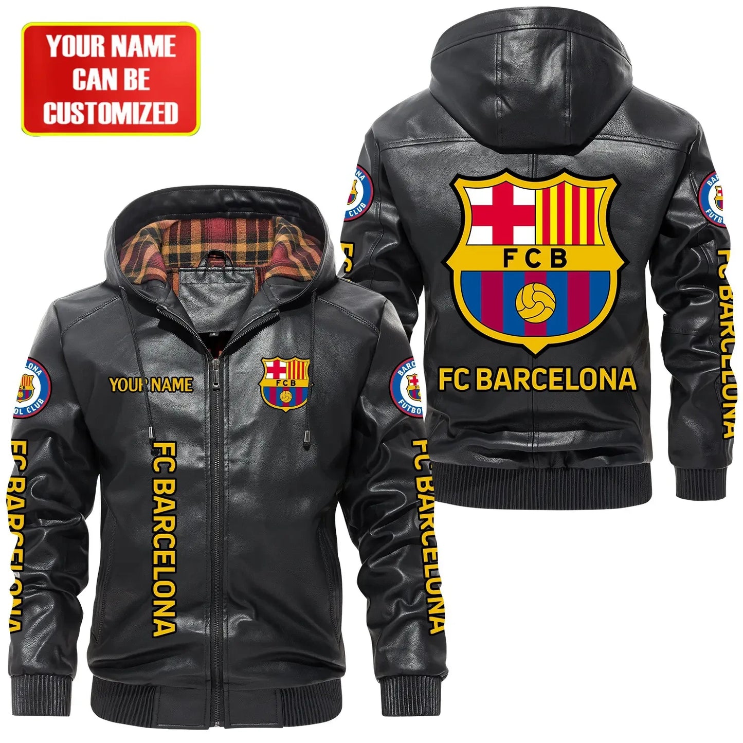 Barcelona FC Hooded Football Leather Jacket P071104
