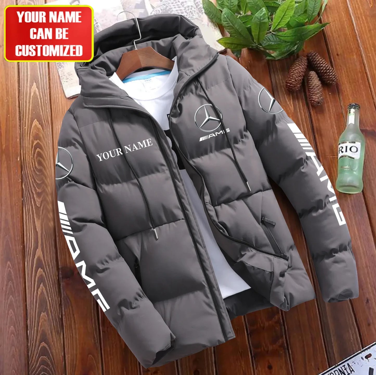 Personalized Merc AMG Puffer Jacket With Hood S111101