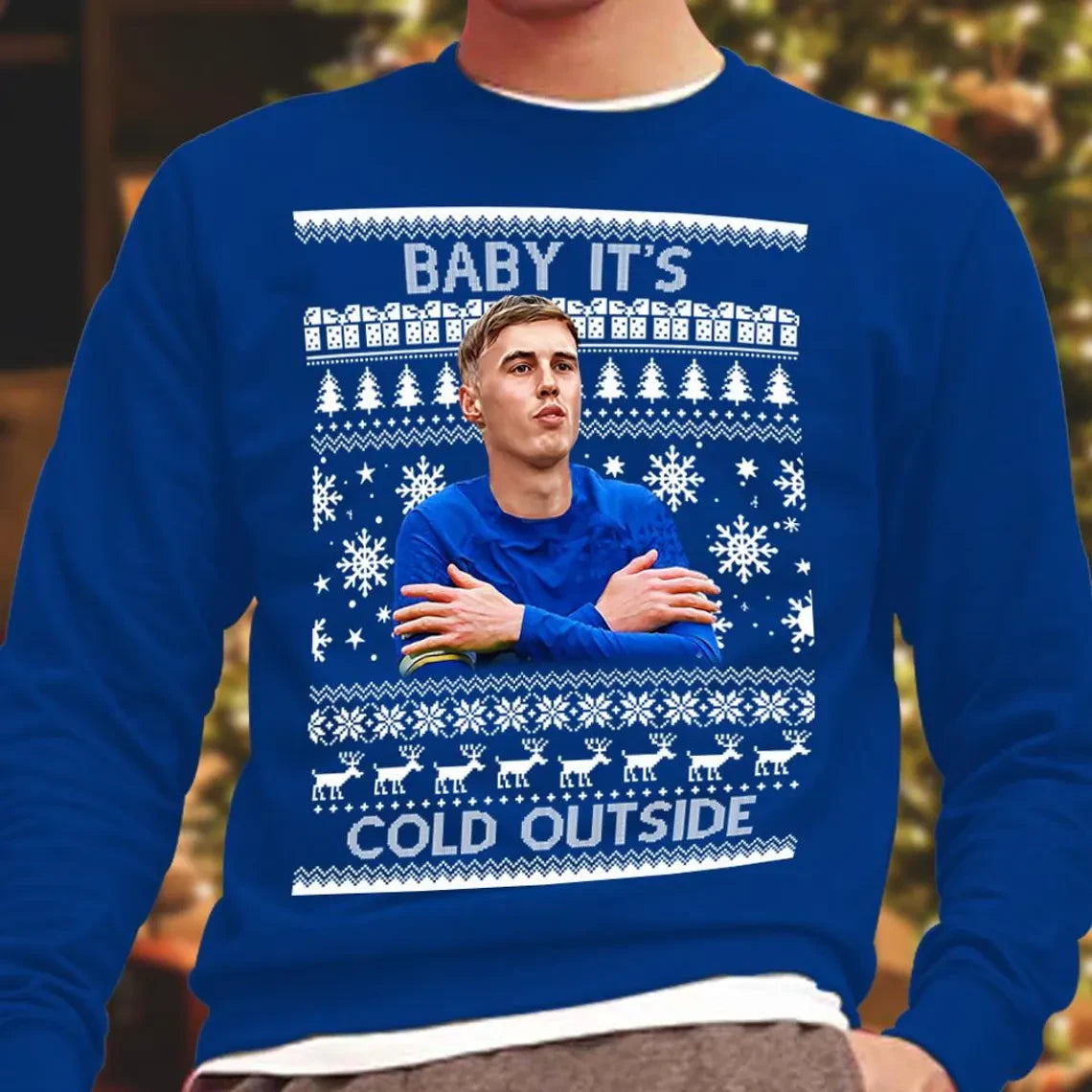 Baby Its Cold Outside Cole Palmer Chelsea Blue Christmas Sweater