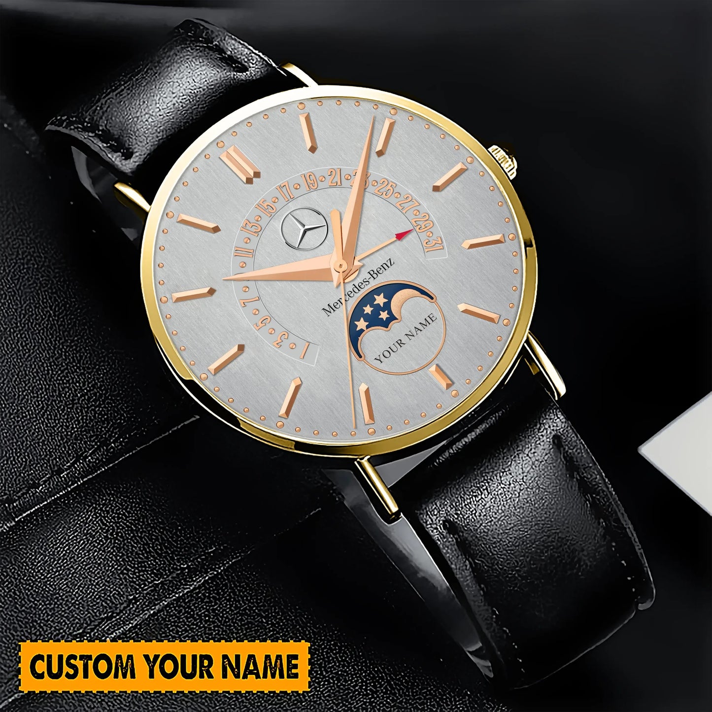 Personalized Mercedes Quartz Leather Watch P121101