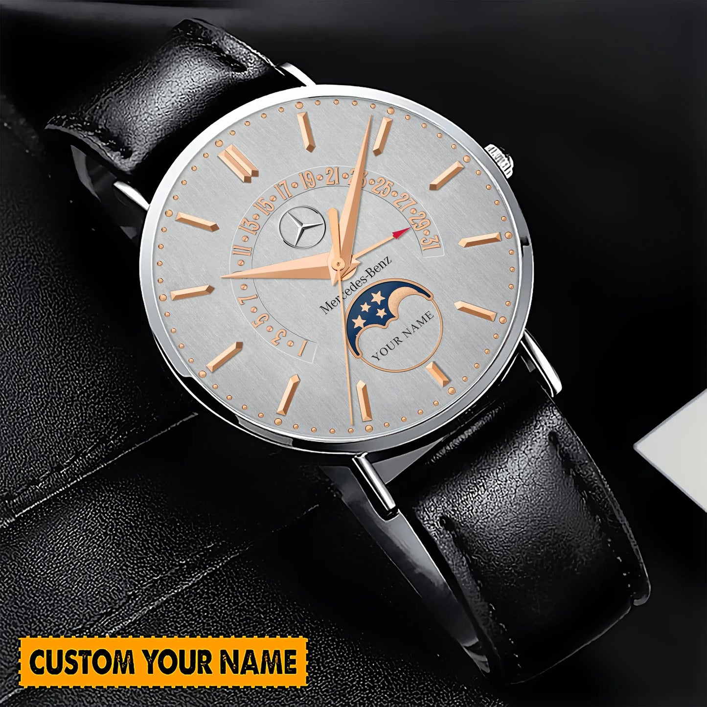 Personalized Mercedes Quartz Leather Watch P121101