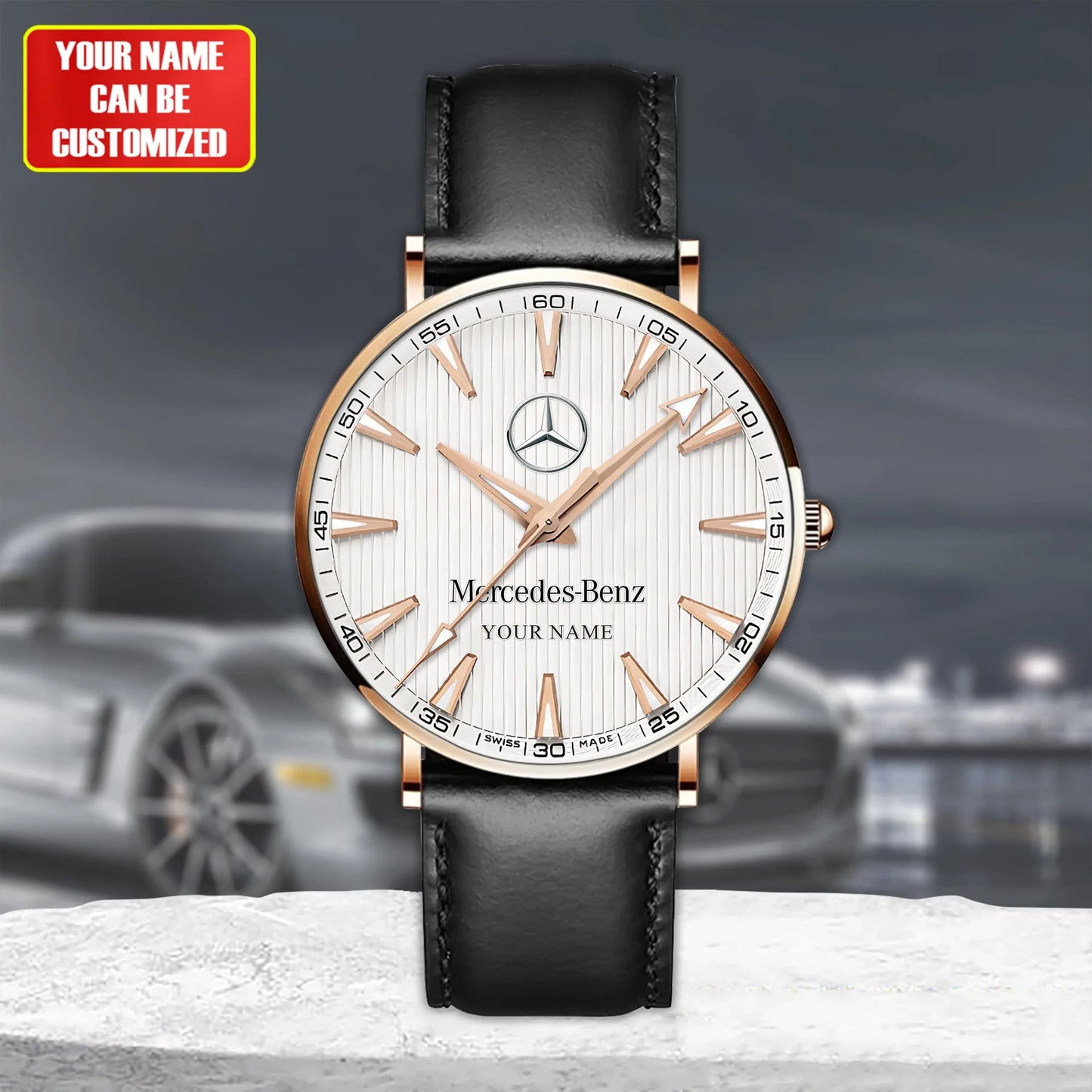 Personalized Mercedes Plaid Quartz Leather Watch P121103