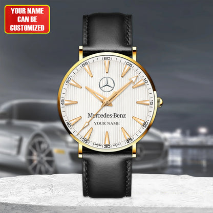 Personalized Mercedes Plaid Quartz Leather Watch P121103