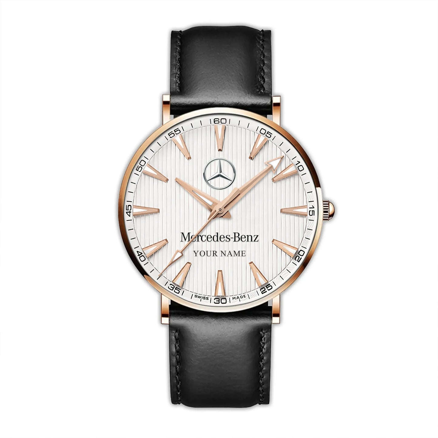 Personalized Mercedes Plaid Quartz Leather Watch P121103