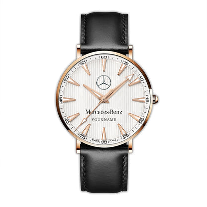 Personalized Mercedes Plaid Quartz Leather Watch P121103