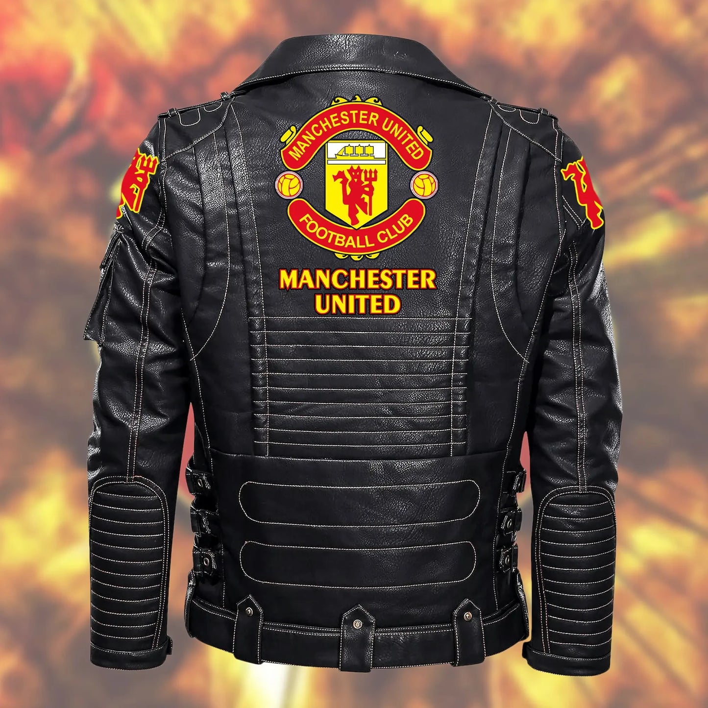 Manchester United Belt Solid Zipper Street Leather Jacket S191104