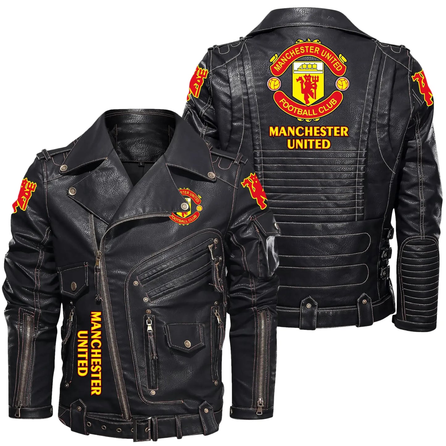 Manchester United Belt Solid Zipper Street Leather Jacket S191104