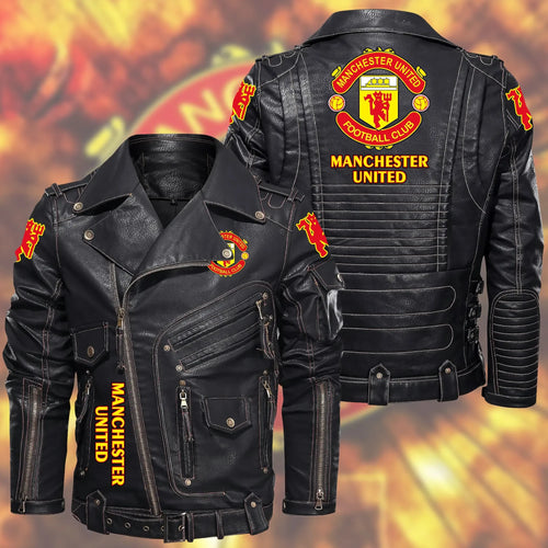 Manchester United Belt Solid Zipper Street Leather Jacket S191104