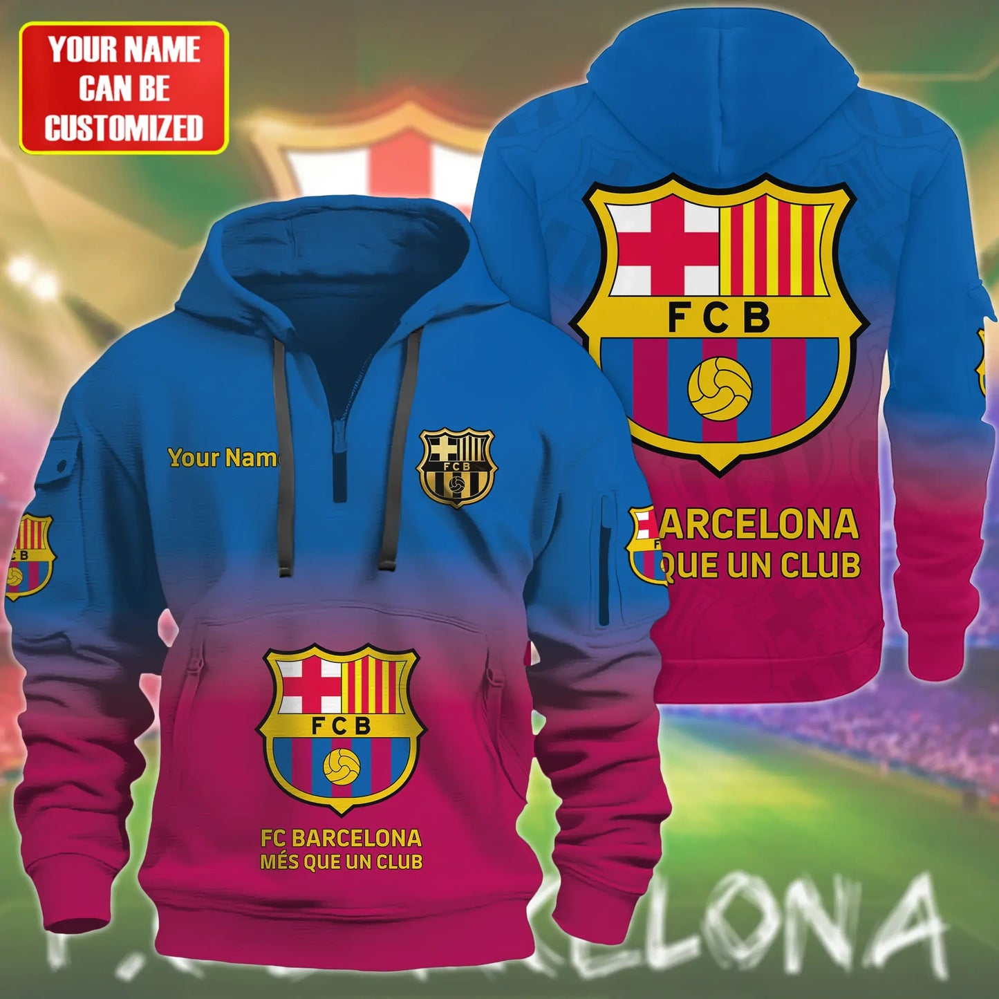 Personalized Barça 3D Zip-Hoodie Cotton Jacket