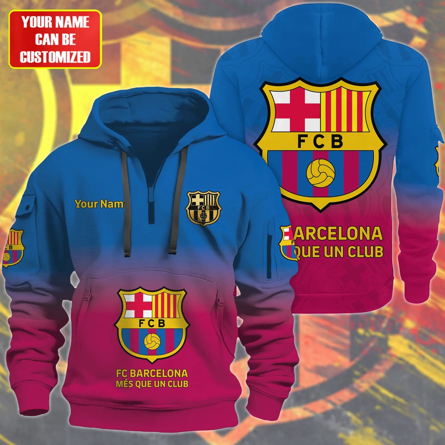 Personalized Barça 3D Zip-Hoodie Cotton Jacket