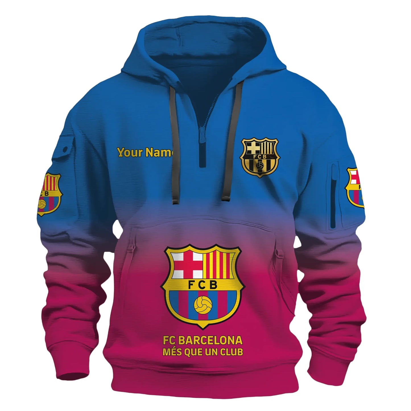 Personalized Barça 3D Zip-Hoodie Cotton Jacket