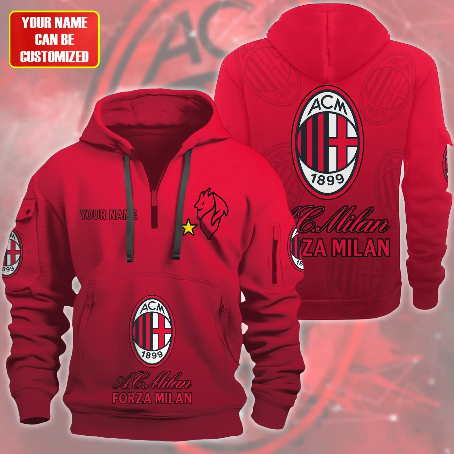 Personalized AC Milan 3D Zip-Hoodie Cotton Jacket