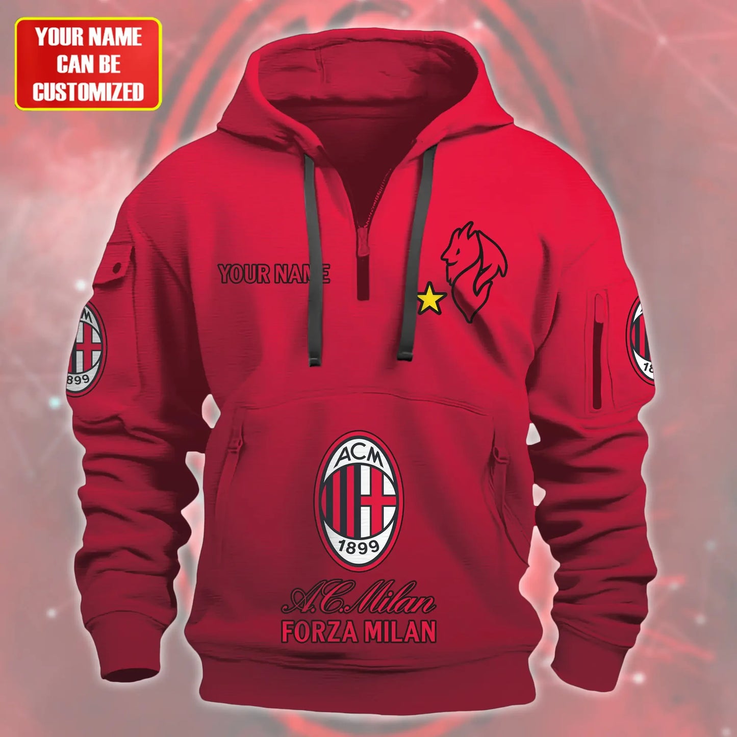 Personalized AC Milan 3D Zip-Hoodie Cotton Jacket