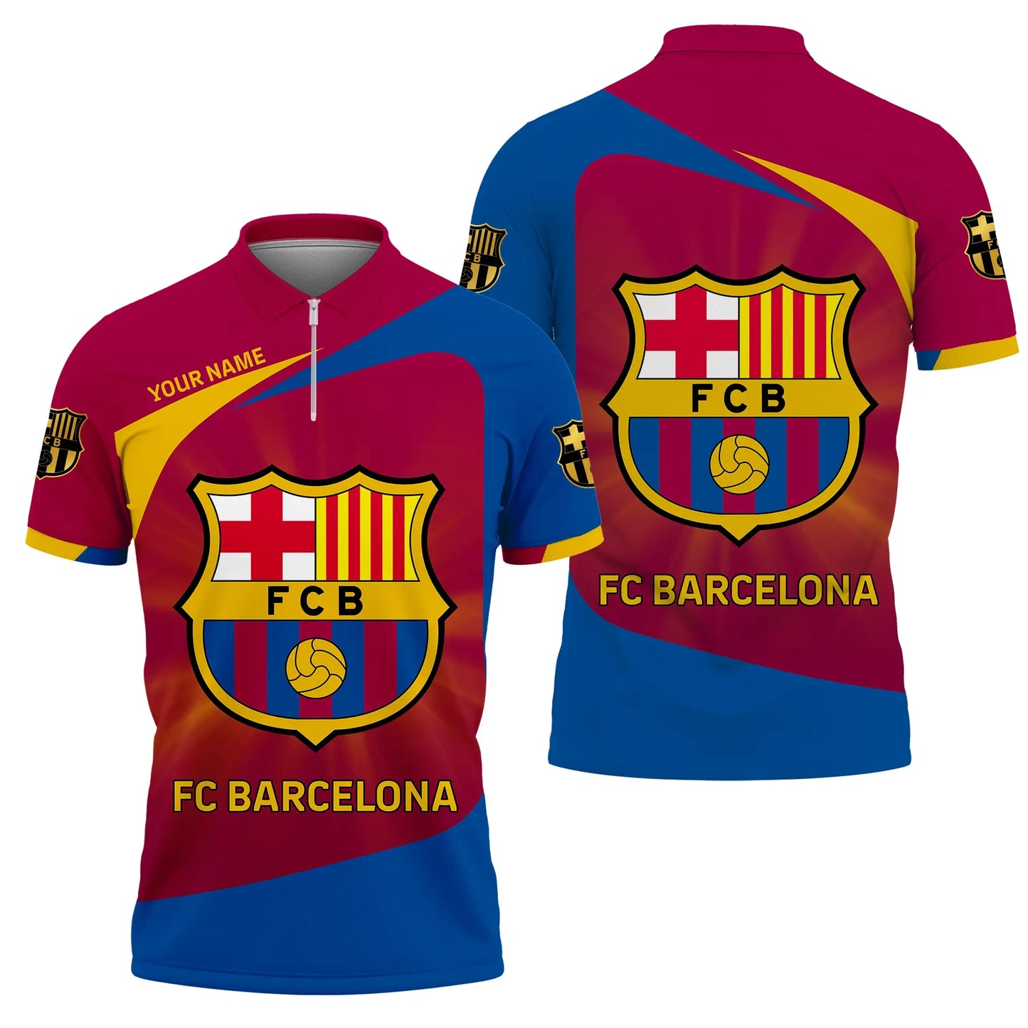 Personalized Barça 3D Full Printing Set , Barça Shirt , Zipper Polo, Hoodie , Short , Polo ,hawaii
