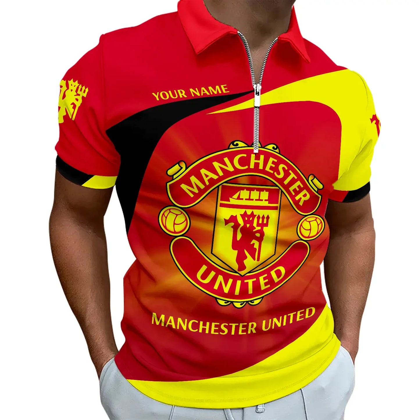 Personalized Manchester United 3D Full Printing Set , Manchester United Shirt , Zipper Polo, Hoodie , Short , Polo ,hawaii