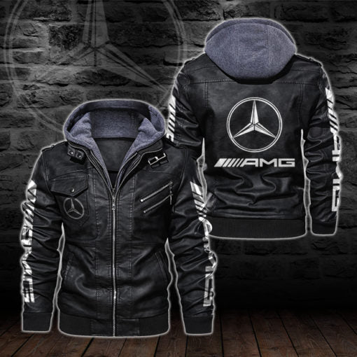 Merc AMG Leather Jacket With Hood Black