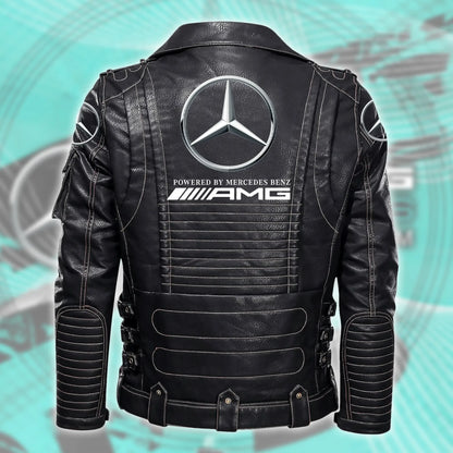 Merc AMG Belt Solid Zipper Street Leather Jacket