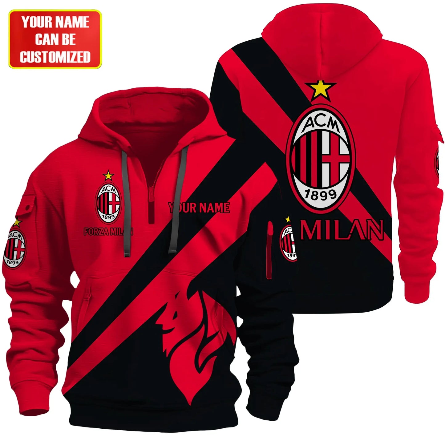 Personalized AC Milan 3D Zip-Hoodie Cotton Jacket