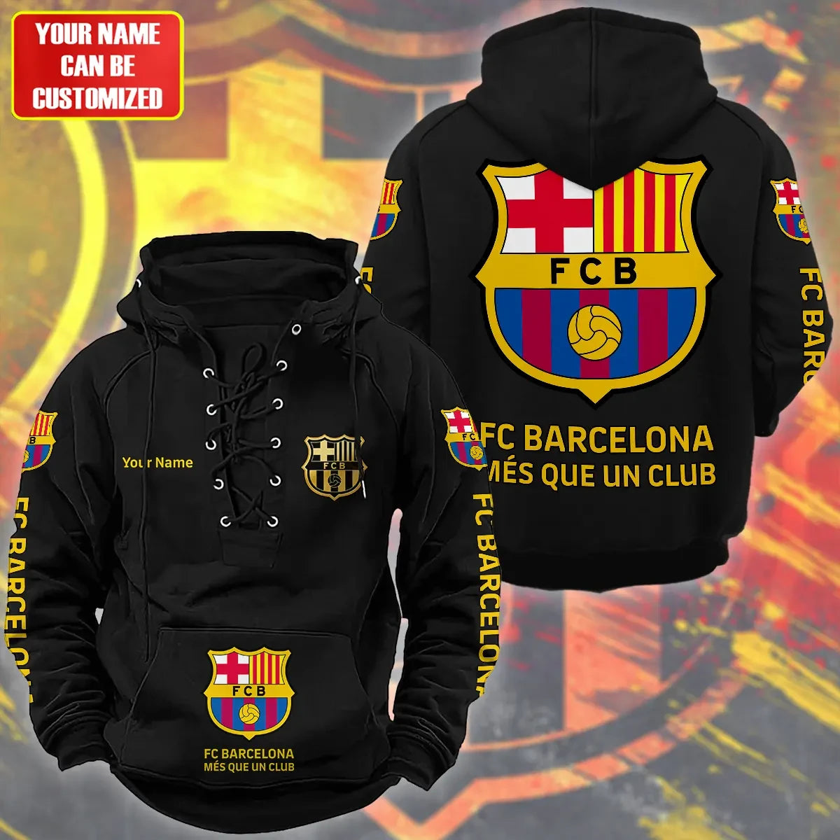 Personalized Barça Lace-up Cotton Hoodie