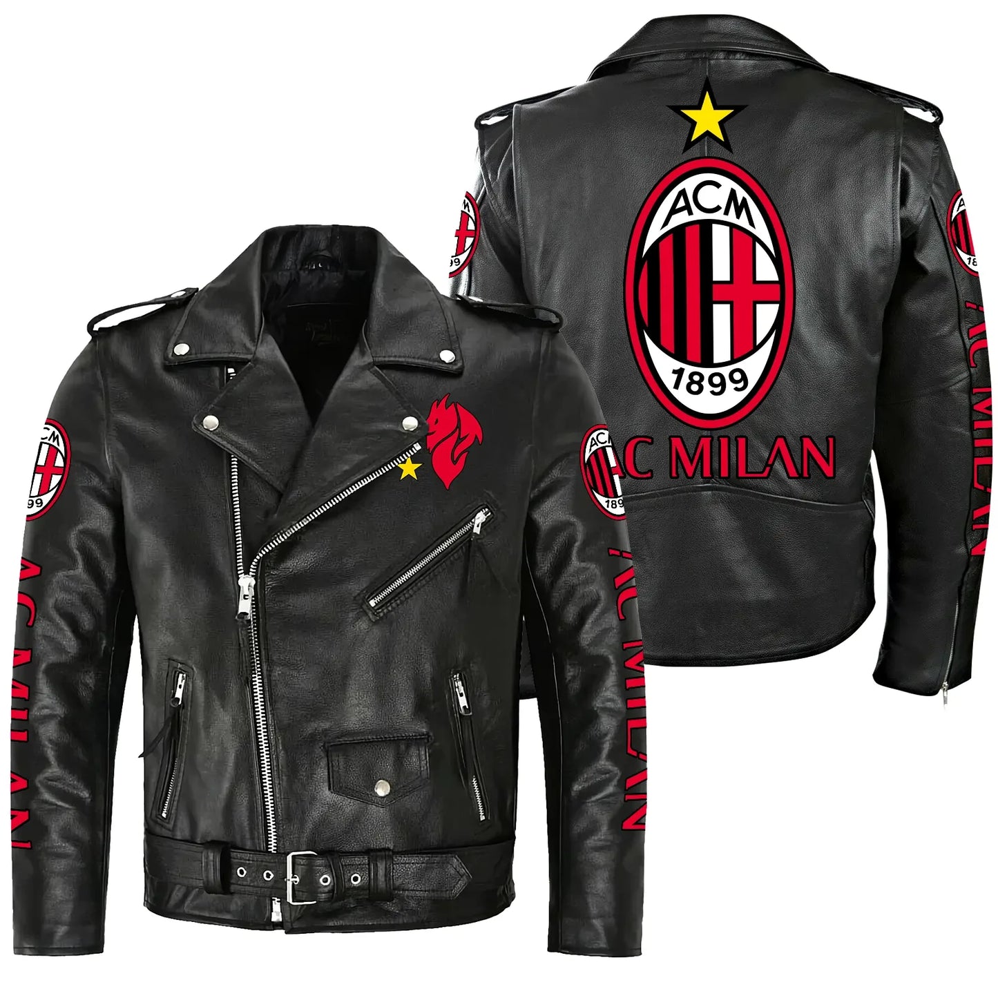 AC Milan Zipper Vintage Leather Jacket
