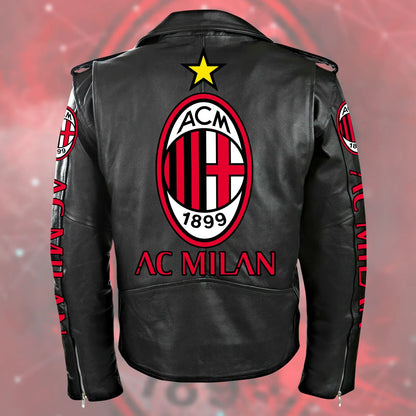 AC Milan Zipper Vintage Leather Jacket