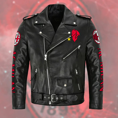 AC Milan Zipper Vintage Leather Jacket