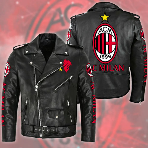 AC Milan Zipper Vintage Leather Jacket