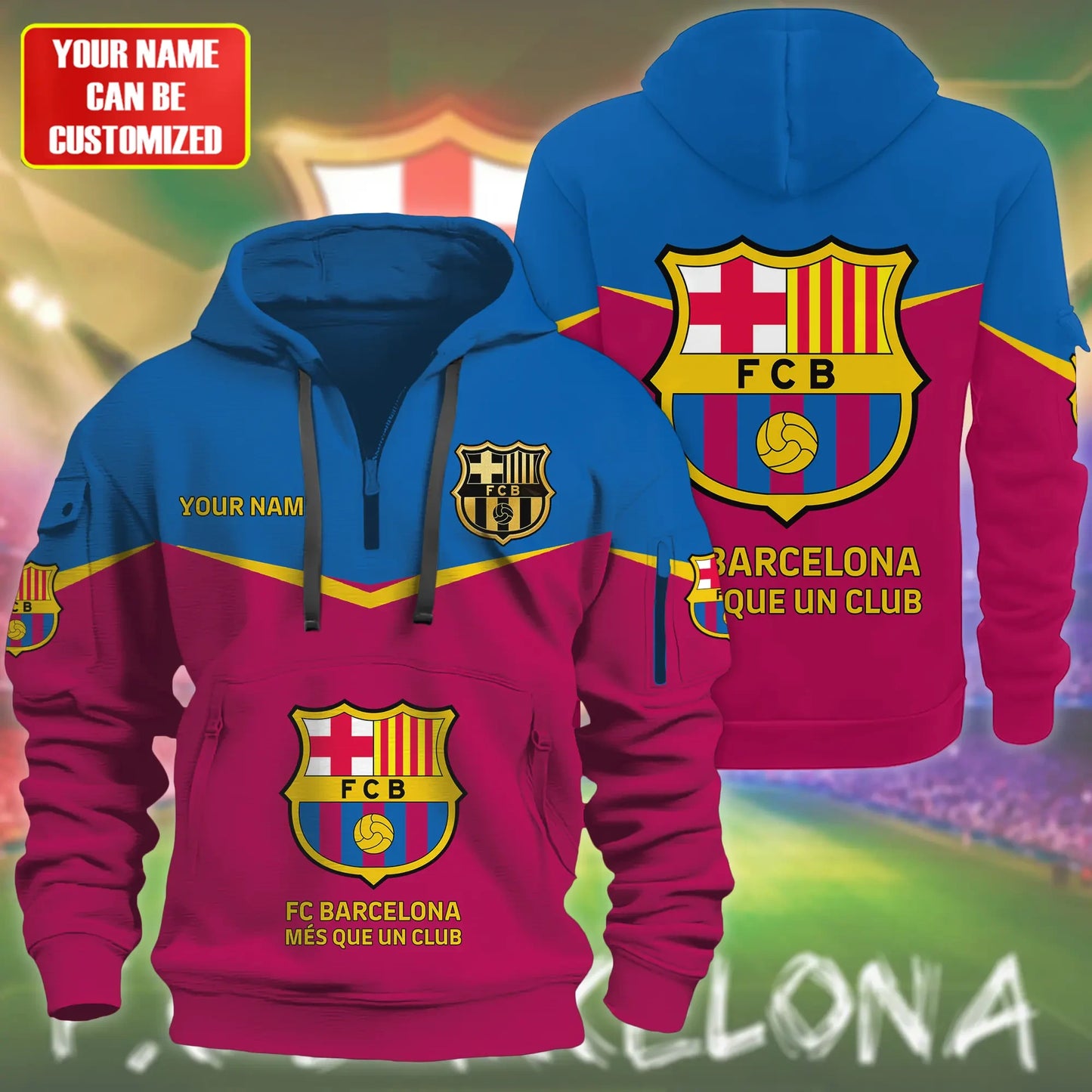 Personalized Barça Q2 3D Zip-Hoodie Cotton Jacket