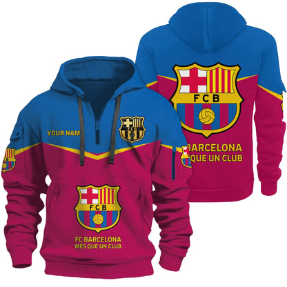 Personalized Barça Q2 3D Zip-Hoodie Cotton Jacket