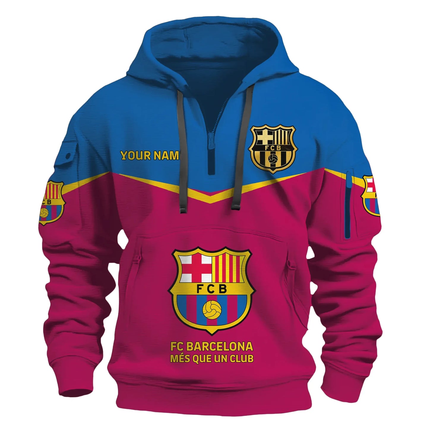 Personalized Barça Q2 3D Zip-Hoodie Cotton Jacket