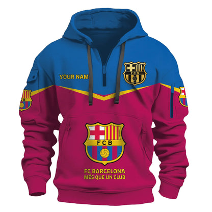 Personalized Barça Q2 3D Zip-Hoodie Cotton Jacket