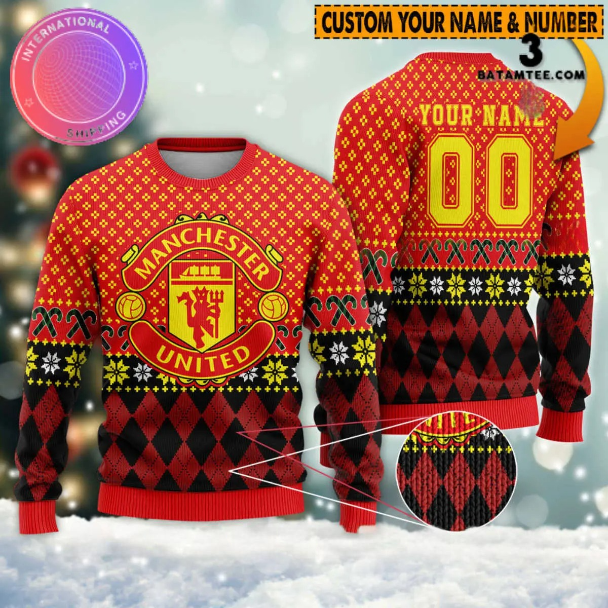 Personalized Manchester United Q4 Ugly Christmas Sweater , Unisex Wool Sweater