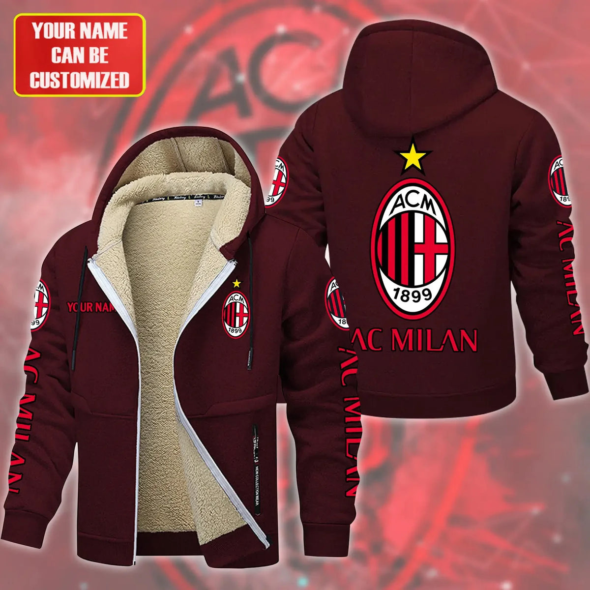Personalized AC Milan Fleece 3D Unisex Hooded Jacket