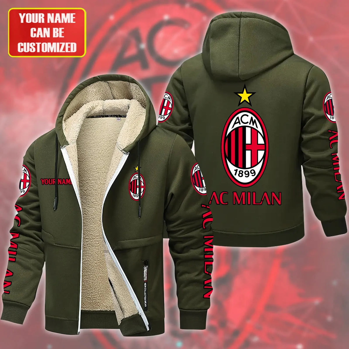Personalized AC Milan Fleece 3D Unisex Hooded Jacket