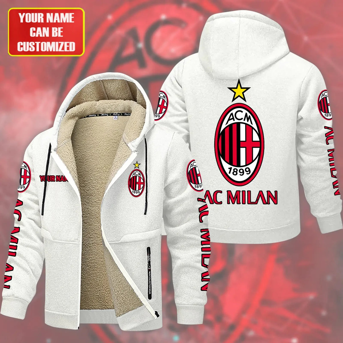 Personalized AC Milan Fleece 3D Unisex Hooded Jacket