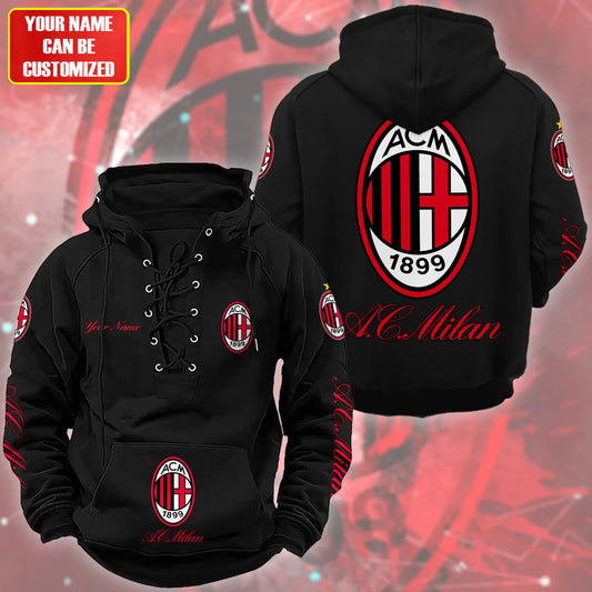 Personalized AC Milan Lace-up Cotton Hoodie