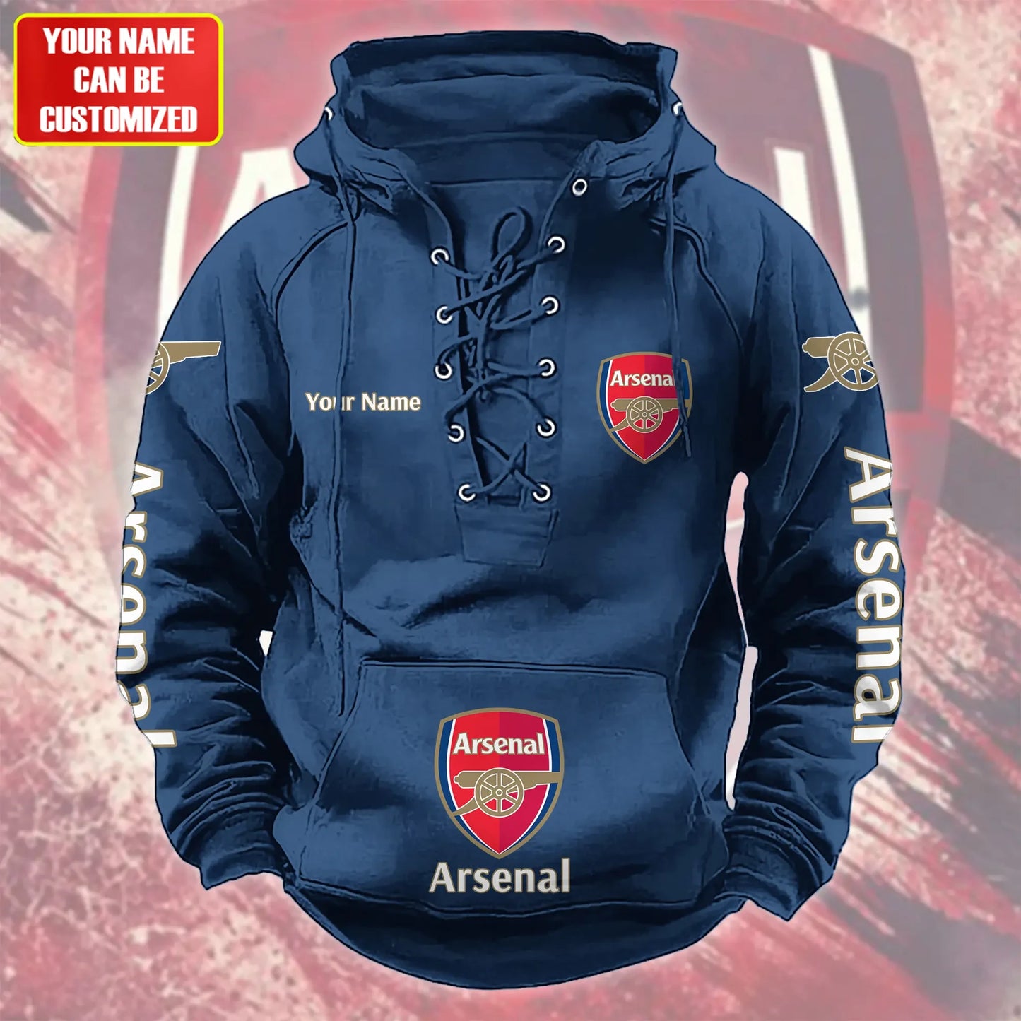 Personalized Arsenal Lace-up Cotton Hoodie