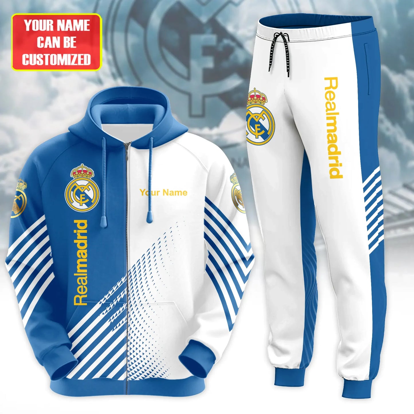 Personalized Real Madrid Q2 3D All over Printed Hoodie and Sweatpants set