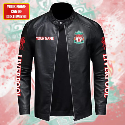 Personalized Liverpool Leather Bomber Stand Collar Jacket