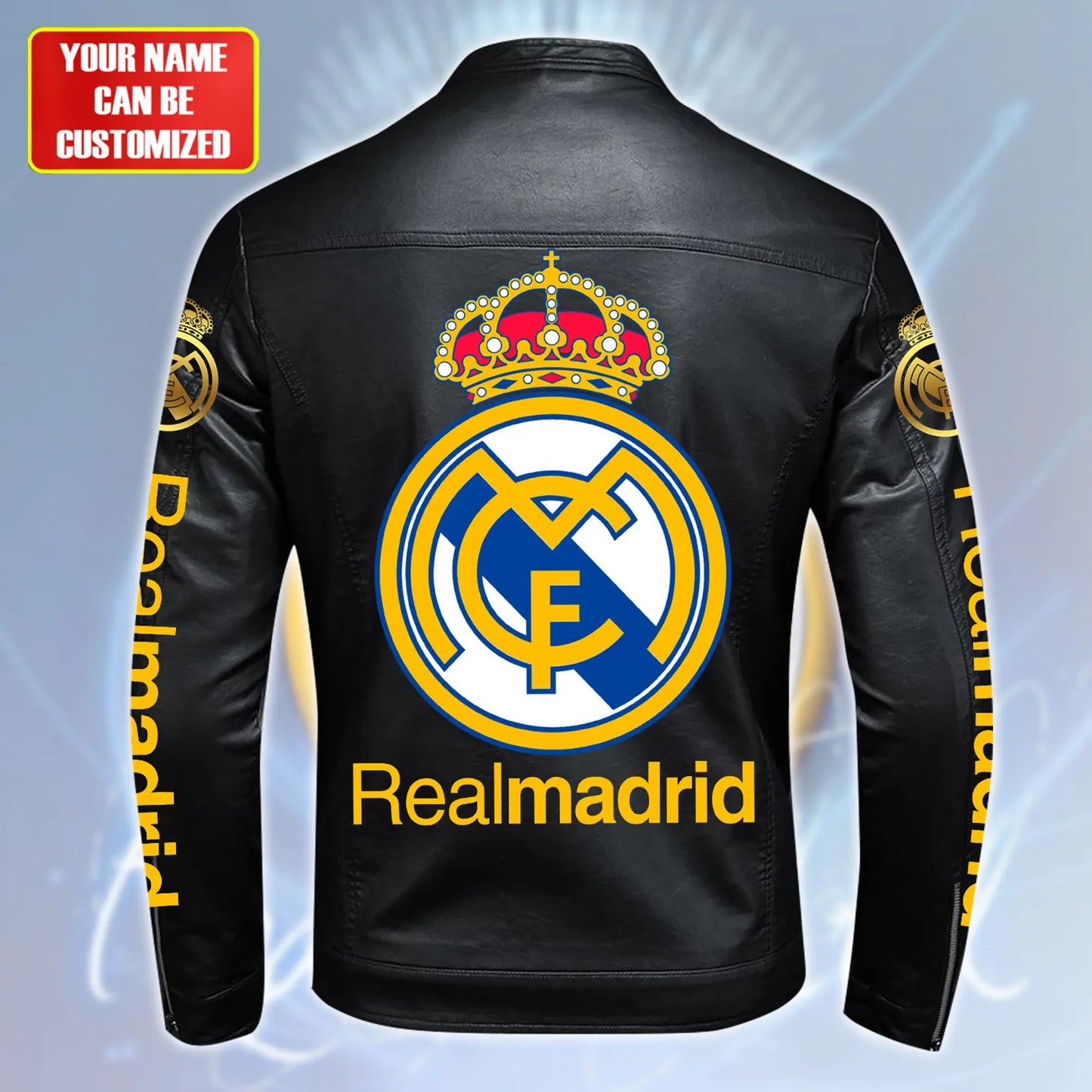 Personalized Real Madrid Leather Bomber Stand Collar Jacket
