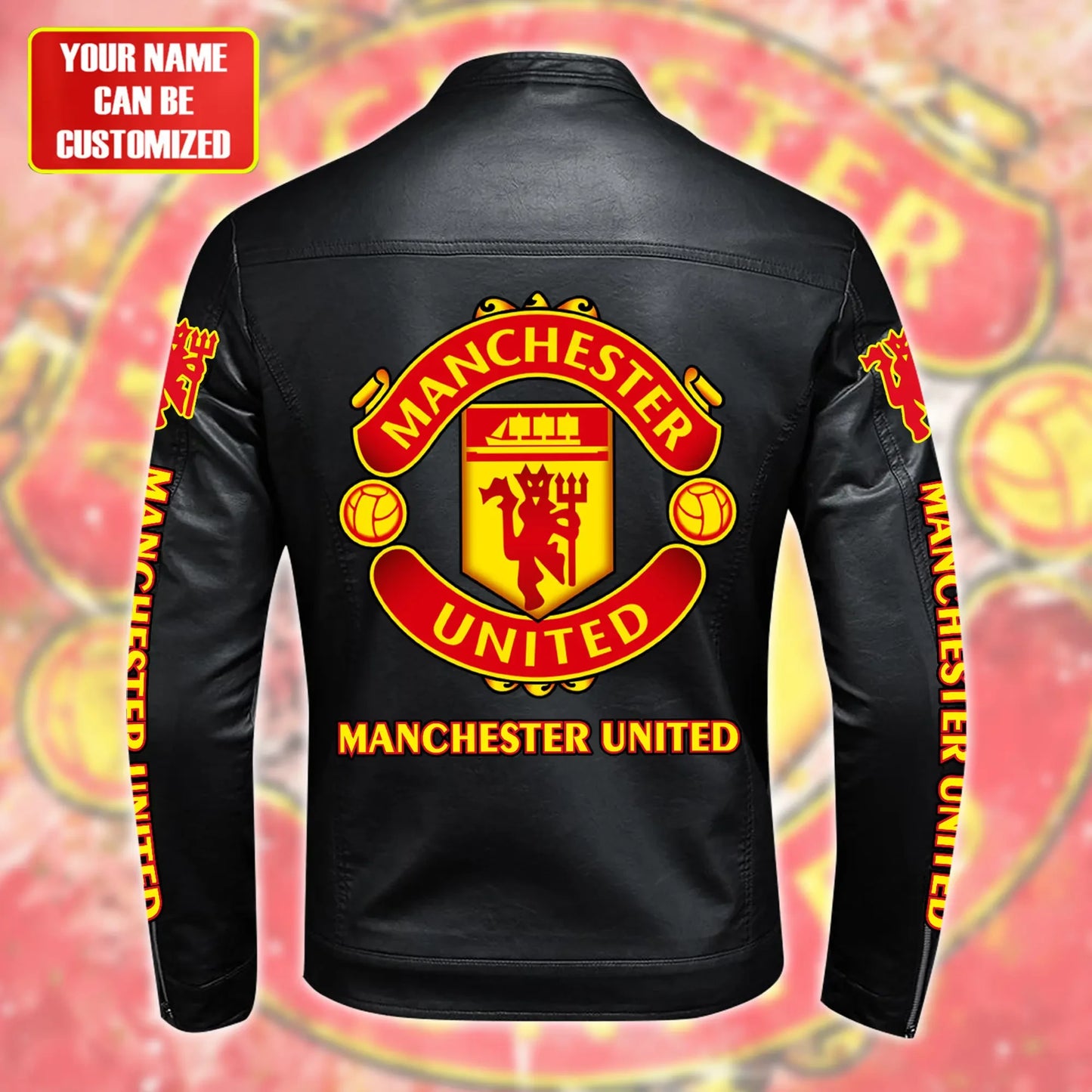 Personalized Manchester United Leather Bomber Stand Collar Jacket