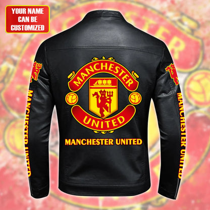 Personalized Manchester United Leather Bomber Stand Collar Jacket