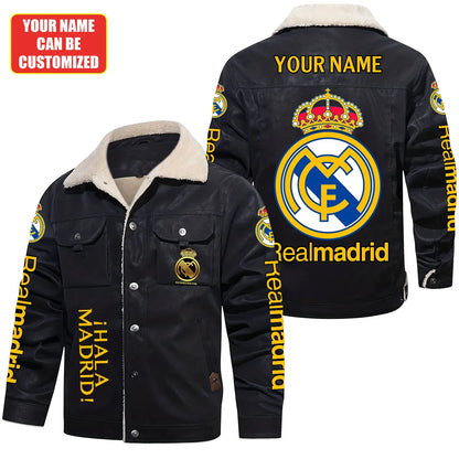 Personalized Real Madrid Fleece Collar Leather Jacket