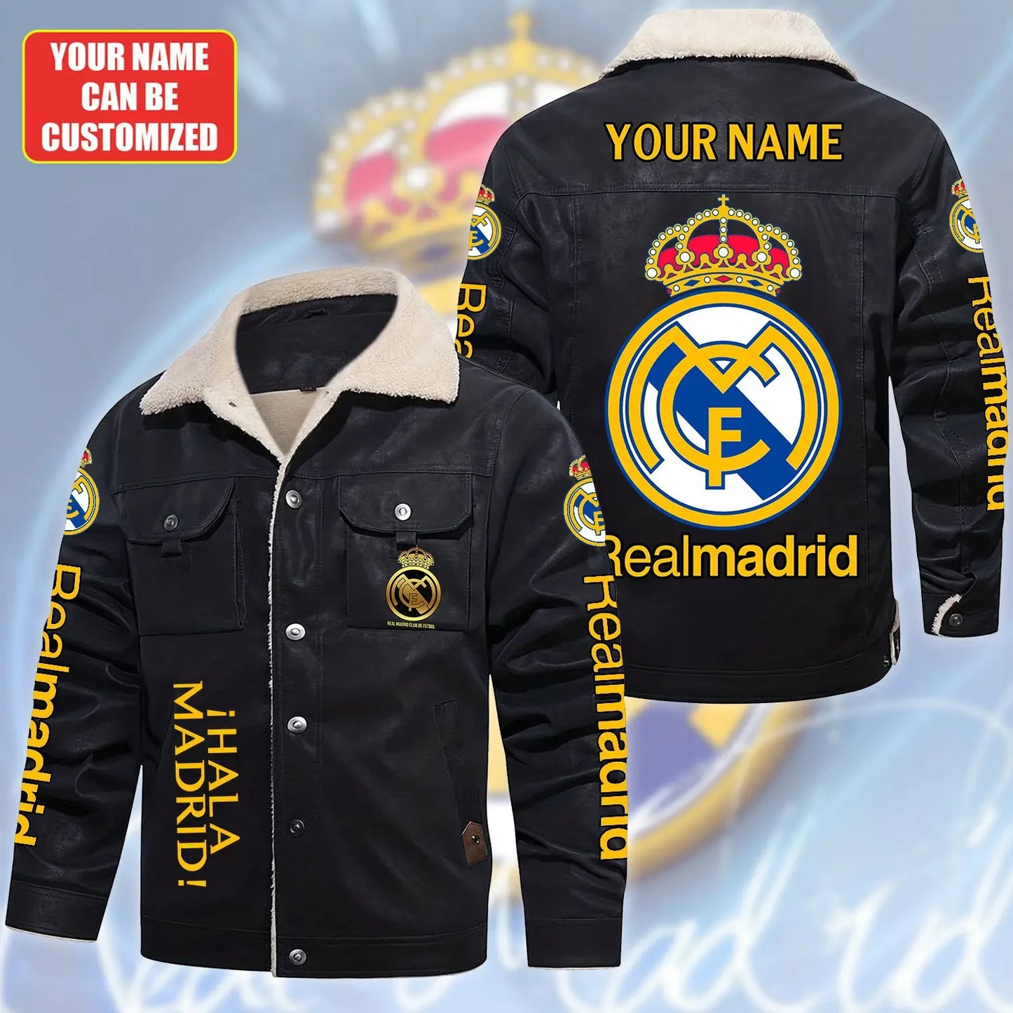 Personalized Real Madrid Fleece Collar Leather Jacket
