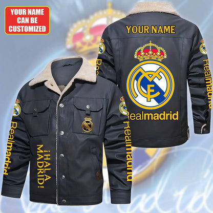 Personalized Real Madrid Fleece Collar Leather Jacket