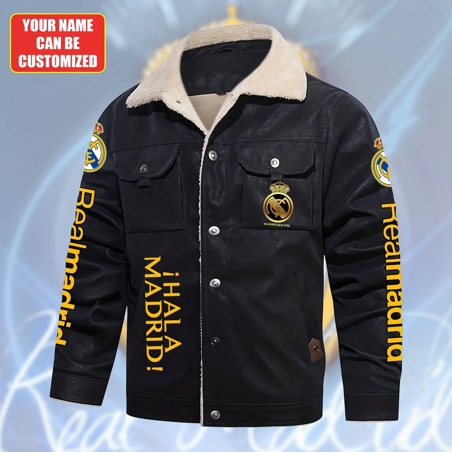 Personalized Real Madrid Fleece Collar Leather Jacket