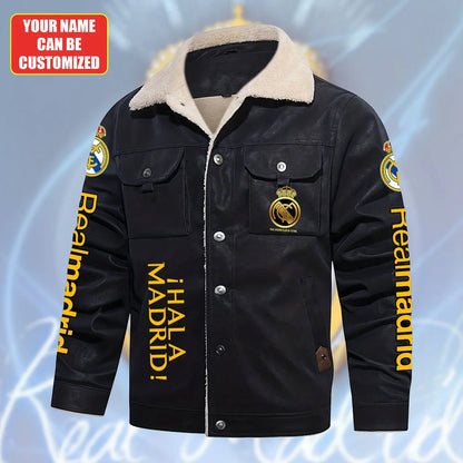 Personalized Real Madrid Fleece Collar Leather Jacket