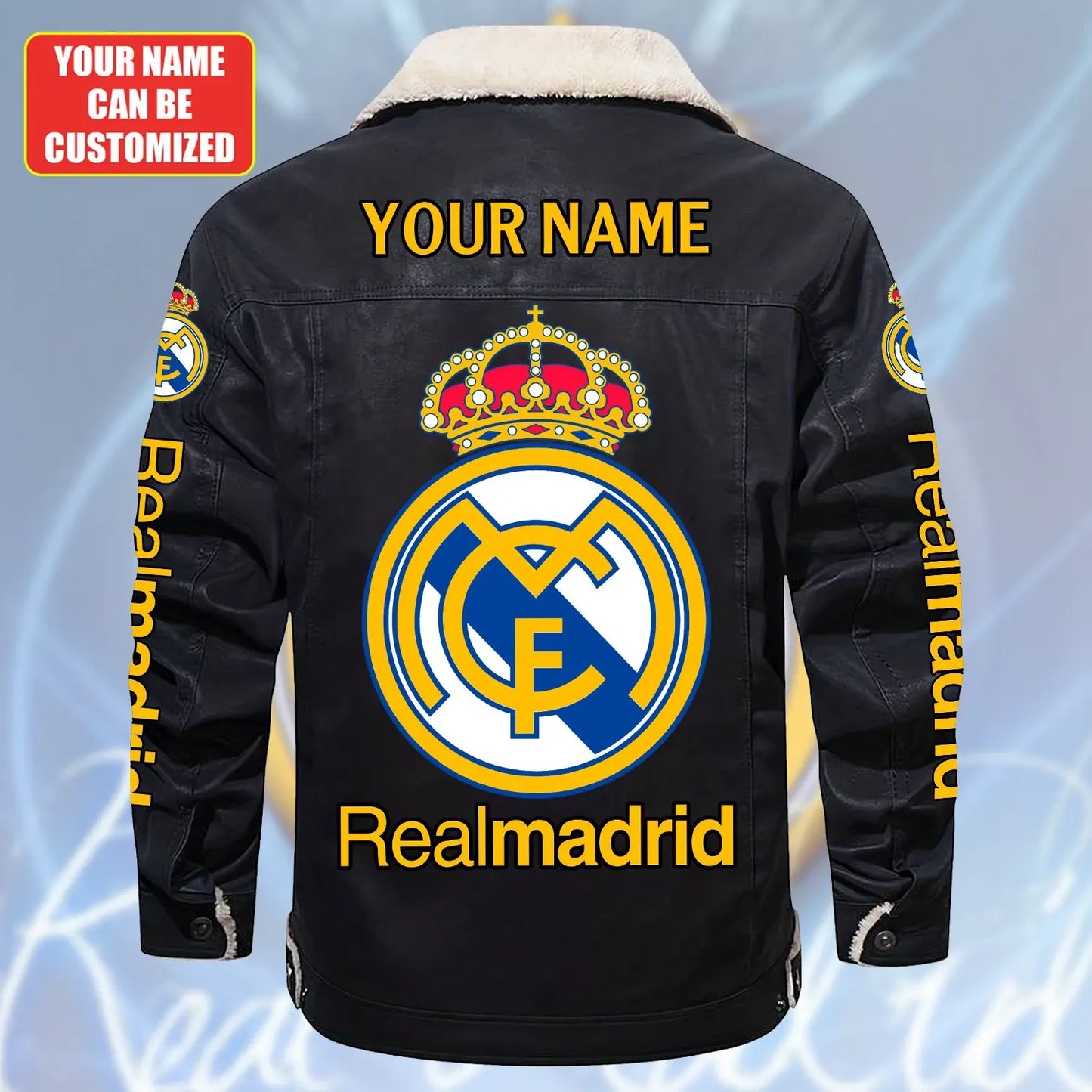 Personalized Real Madrid Fleece Collar Leather Jacket