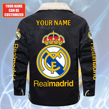 Personalized Real Madrid Fleece Collar Leather Jacket