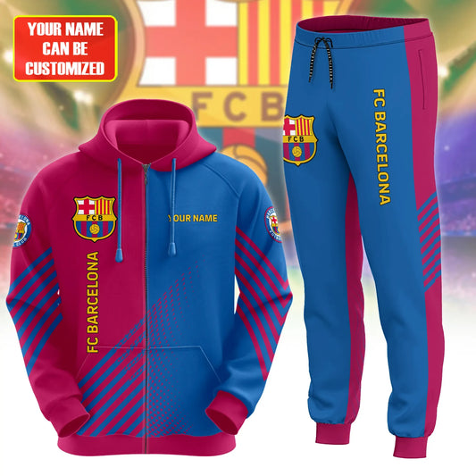 Personalized Barça Q2 3D All over Printed Hoodie and Sweatpants set